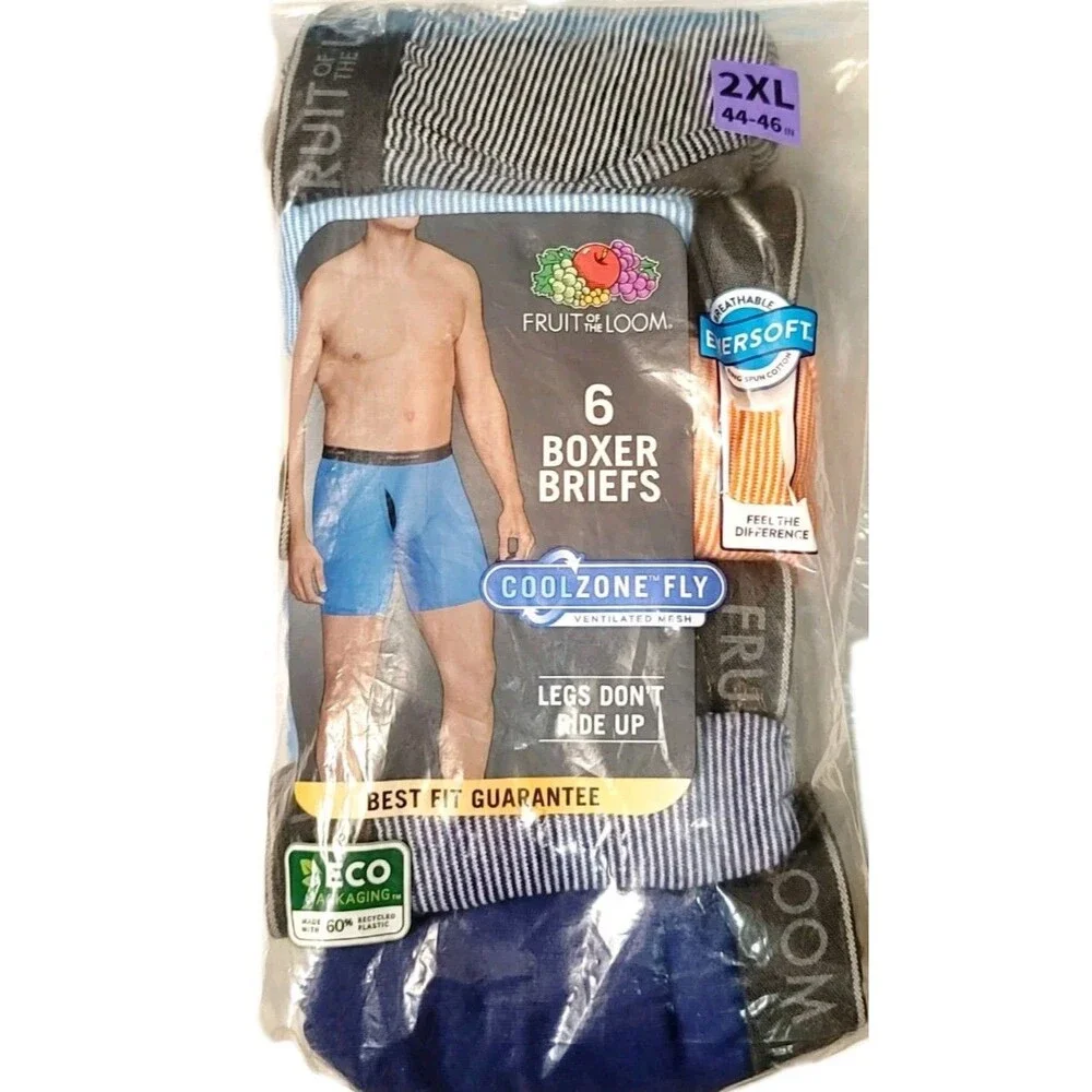 Fruit of the Loom 6pk Men's 2XL EverSoft CoolZone Boxer Briefs Moisture-Wicking